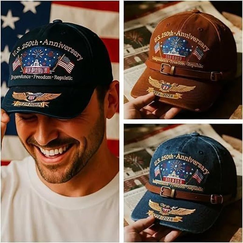 USA 250th Anniversary Hat, Adjustable 250th Anniversary Printed Patriotic Baseball Caps, Tribute Retro Washed Hat