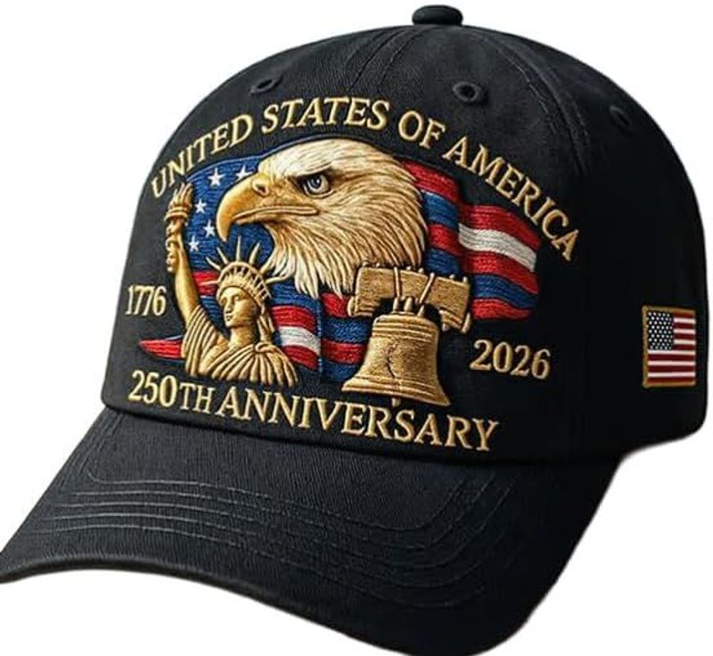 USA 250th Anniversary Hat, Adjustable 250th Anniversary Printed Patriotic Baseball Caps, Tribute Retro Washed Hat