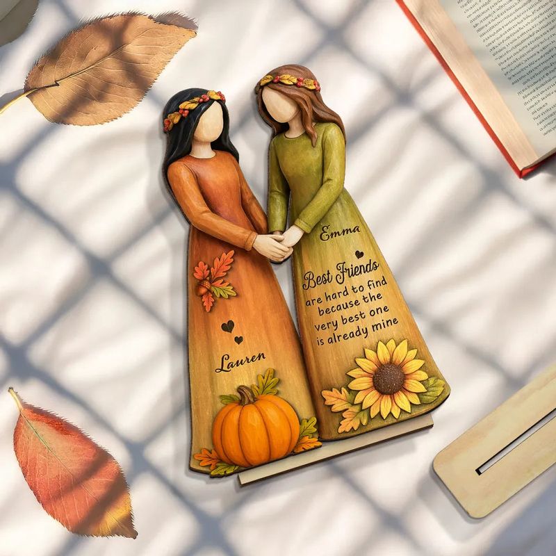 Handcrafted Wooden Plaque - Girls Holding Hands Friendship Décor