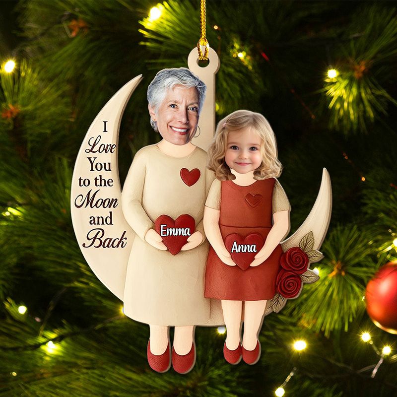 Wooden Ornament Crescent Moon, I Love You to the Moon and Back, Christmas tree decor, unique gift for Grandma & Granddaughter