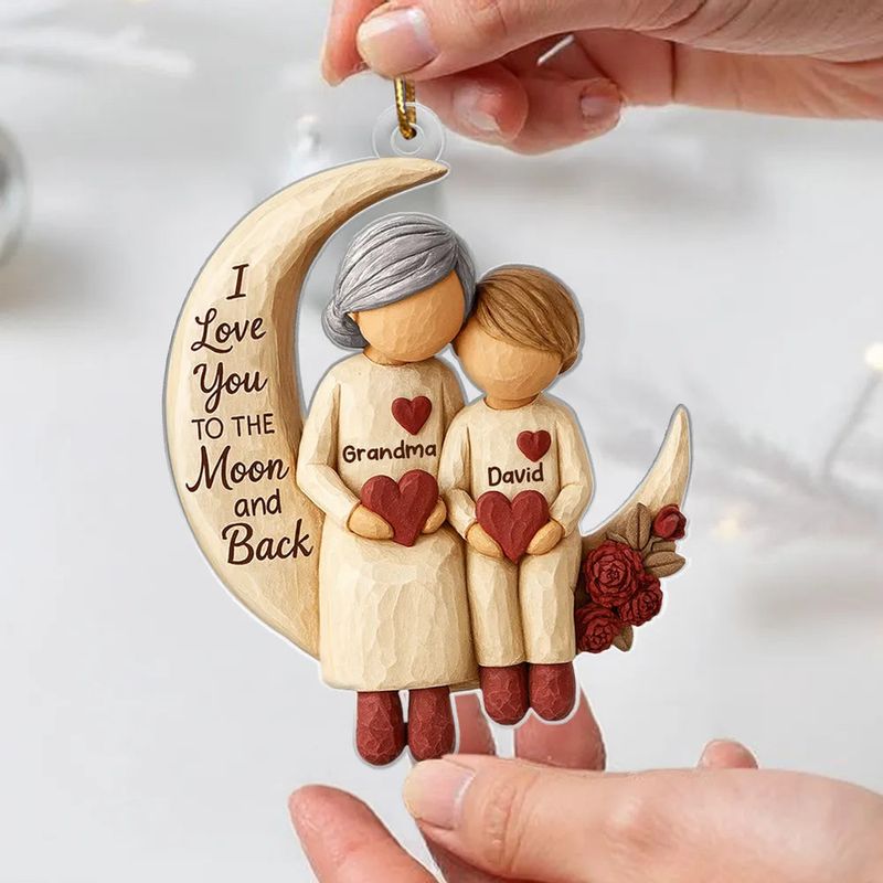 Grandma Grandkids on Moon - Personalized Acrylic Ornament - Heartfelt Christmas Gift for Grandma, Grandkids