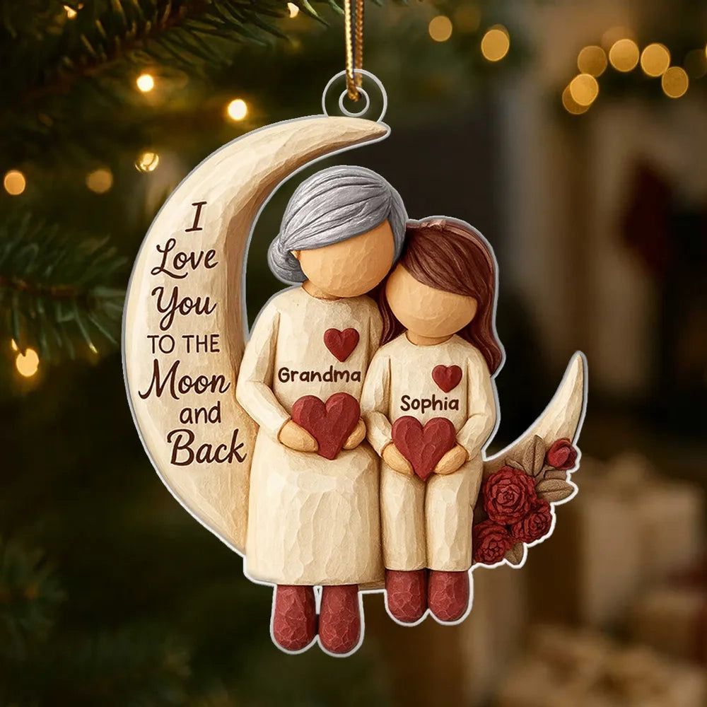 Grandma Grandkids on Moon - Personalized Acrylic Ornament - Heartfelt Christmas Gift for Grandma, Grandkids