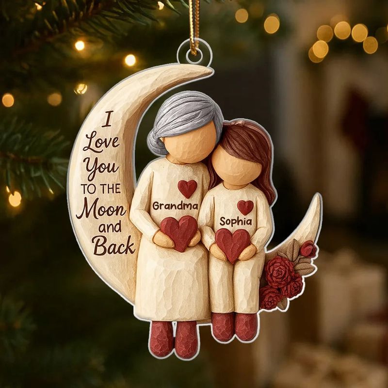 Grandma Grandkids on Moon - Personalized Acrylic Ornament - Heartfelt Christmas Gift for Grandma, Grandkids