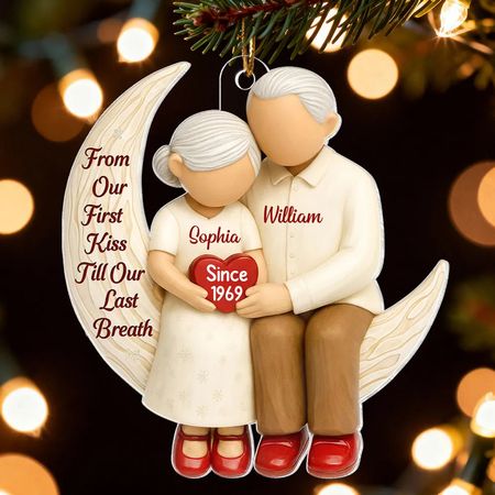 Custom Couple Acrylic Ornament on Crescent Moon, Sweet Holiday Decoration and Heartfelt Gift for Longtime Partners