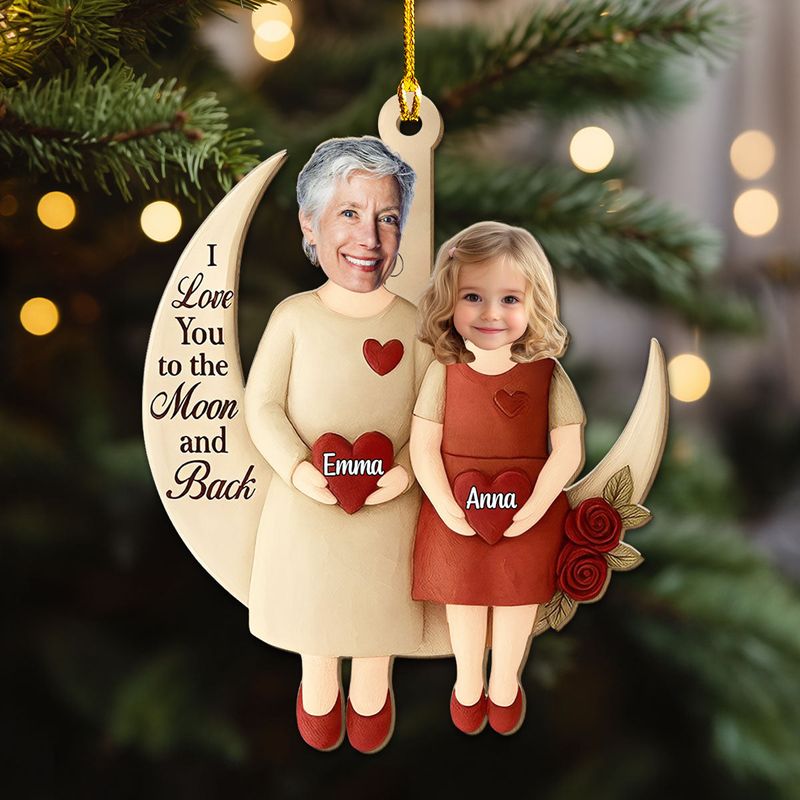 Wooden Ornament Crescent Moon, I Love You to the Moon and Back, Christmas tree decor, unique gift for Grandma & Granddaughter