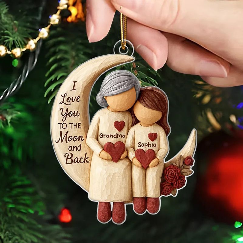 Grandma Grandkids on Moon - Personalized Acrylic Ornament - Heartfelt Christmas Gift for Grandma, Grandkids