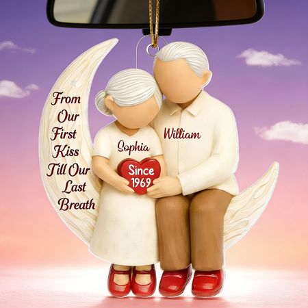 Personalized Couple Acrylic Car Ornament on Crescent Moon – A Heartfelt Gift for Longtime Partners