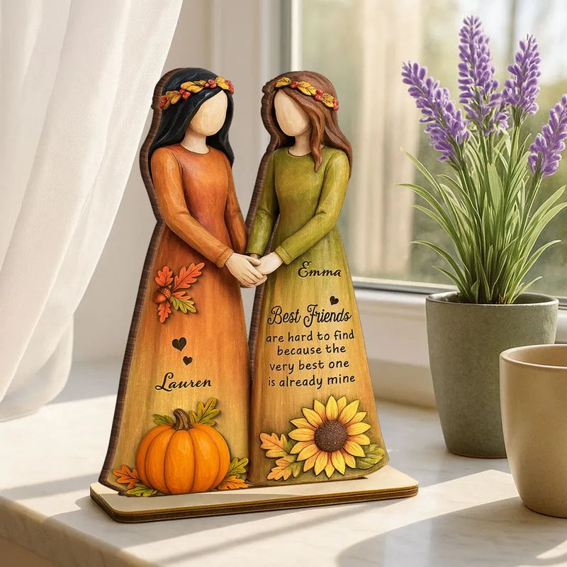 Handcrafted Wooden Plaque - Girls Holding Hands Friendship Décor