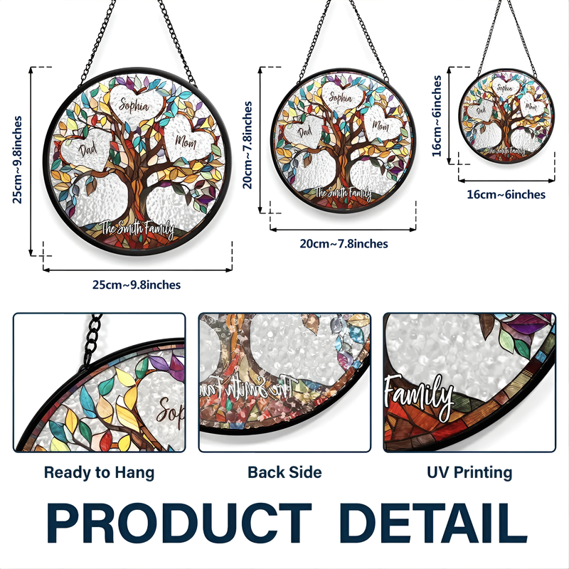 Personalized Family Tree Suncatcher Ornament – Custom Names on Stained Glass Look – Heartwarming Gift for Parents or Grandparents