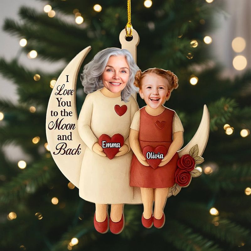 Wooden Ornament Crescent Moon, I Love You to the Moon and Back, Christmas tree decor, unique gift for Grandma & Granddaughter