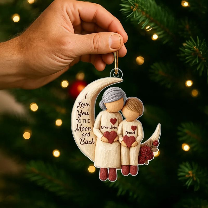 Grandma Grandkids on Moon - Personalized Acrylic Ornament - Heartfelt Christmas Gift for Grandma, Grandkids