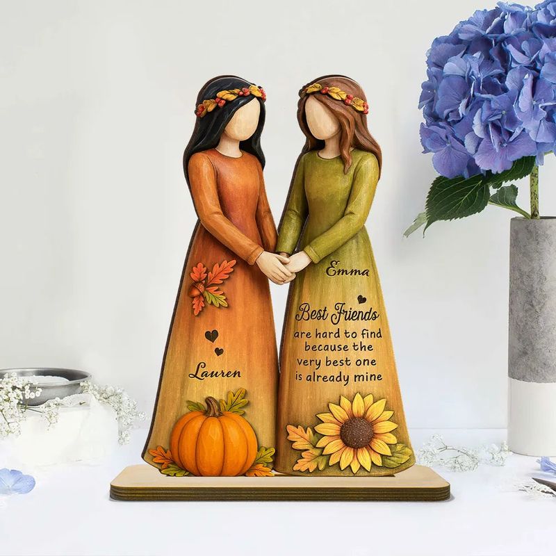 Handcrafted Wooden Plaque - Girls Holding Hands Friendship Décor