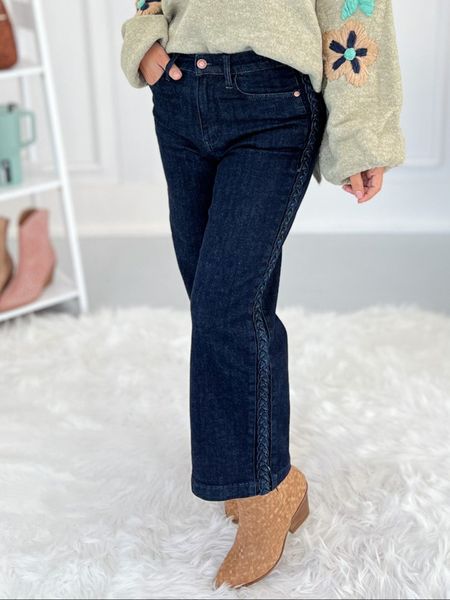 Short And Sweet - Judy Blue Braided Side Seam Cropped Wide Jeans - Final Sale