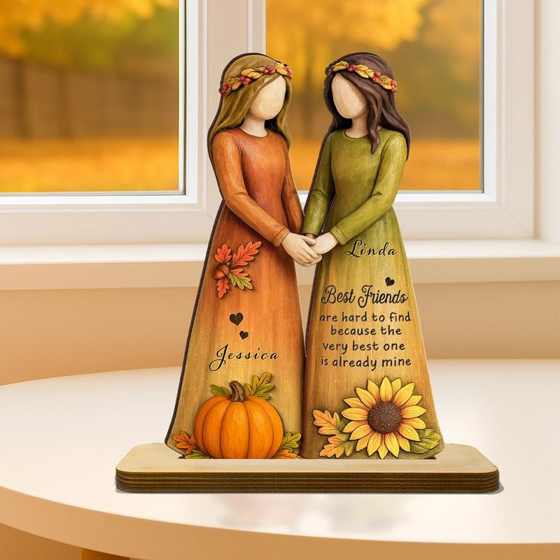 Handcrafted Wooden Plaque - Girls Holding Hands Friendship Décor