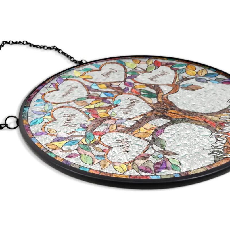 Personalized Family Tree Suncatcher Ornament – Custom Names on Stained Glass Look – Heartwarming Gift for Parents or Grandparents