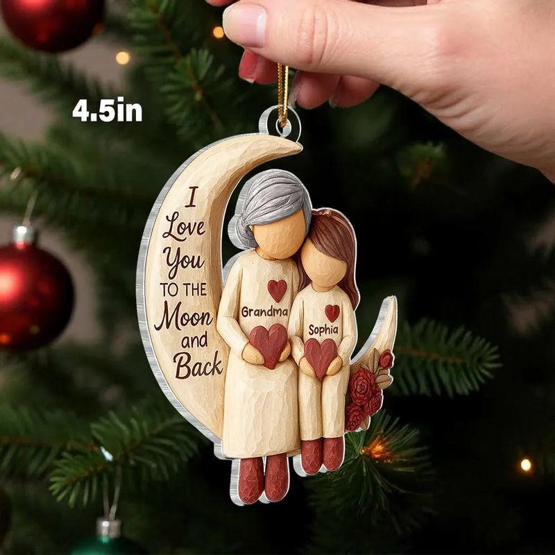 Grandma Grandkids on Moon - Personalized Acrylic Ornament - Heartfelt Christmas Gift for Grandma, Grandkids