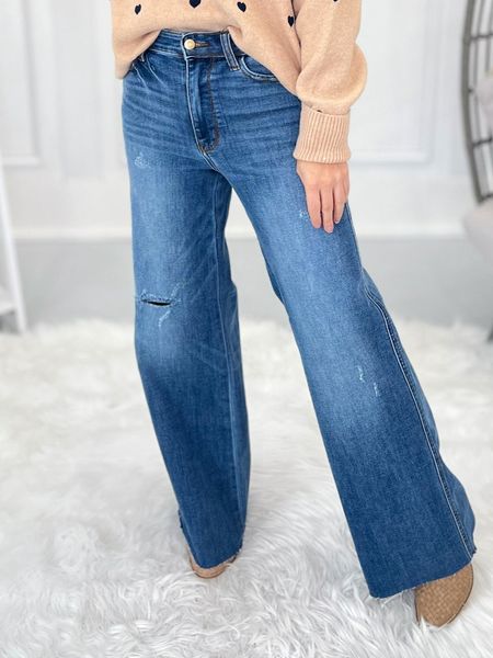 Rumor Has It - Judy Blue Retro Wide Leg Cuffed Jeans - Final Sale