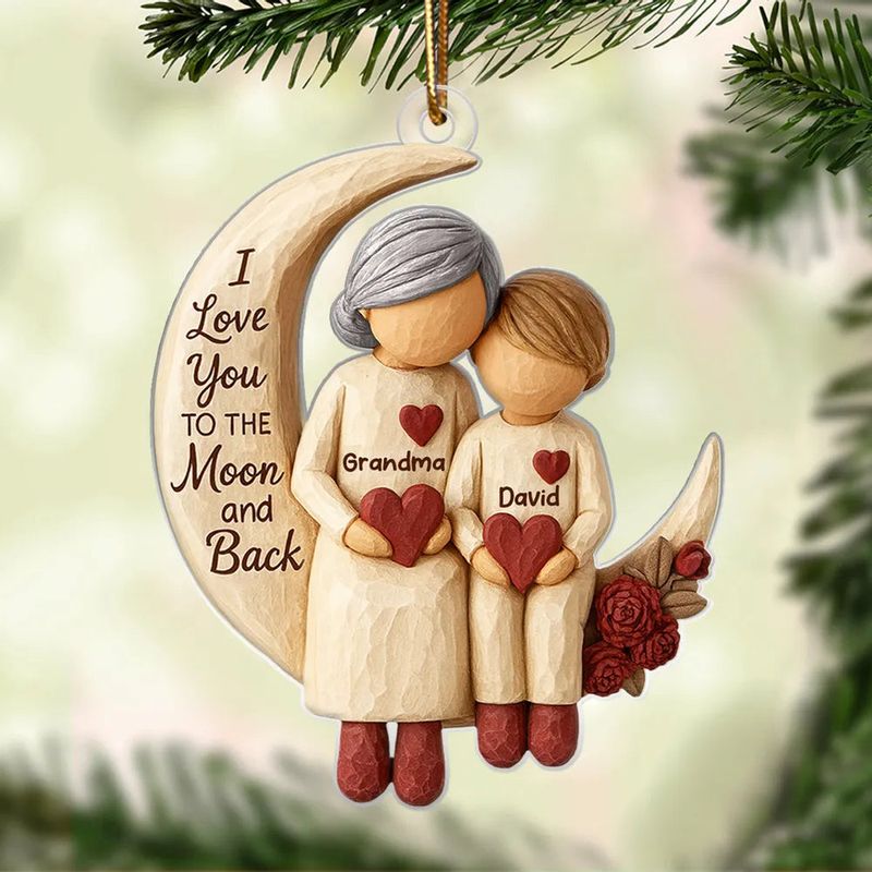 Grandma Grandkids on Moon - Personalized Acrylic Ornament - Heartfelt Christmas Gift for Grandma, Grandkids