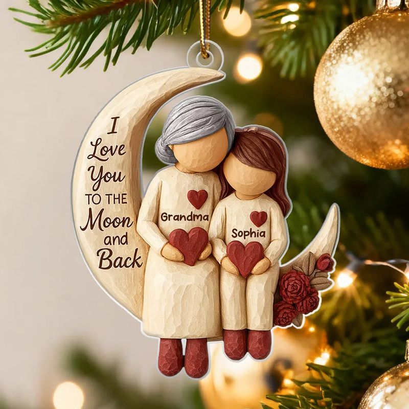 Grandma Grandkids on Moon - Personalized Acrylic Ornament - Heartfelt Christmas Gift for Grandma, Grandkids