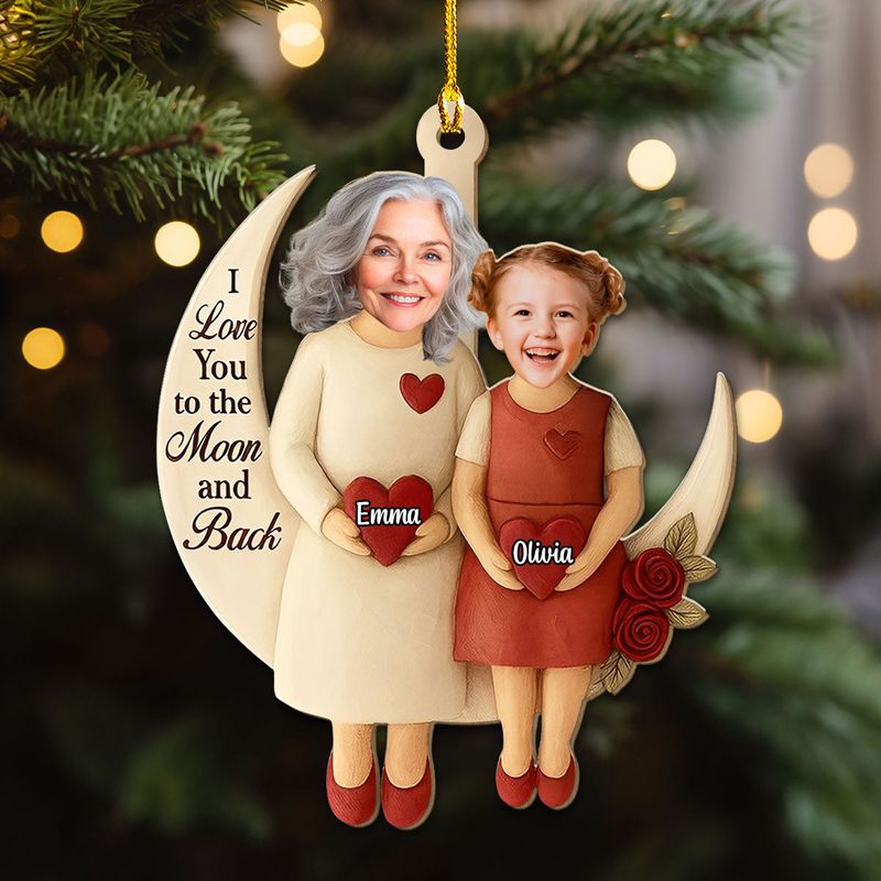 Wooden Ornament Crescent Moon, I Love You to the Moon and Back, Christmas tree decor, unique gift for Grandma & Granddaughter