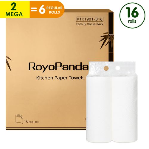 RoyoPanda Bamboo Paper Towels,Suatainable Eco-Friendly, Strong, Absorbent,Septic Safe,8 rolls of 110 sheets in 2 layers