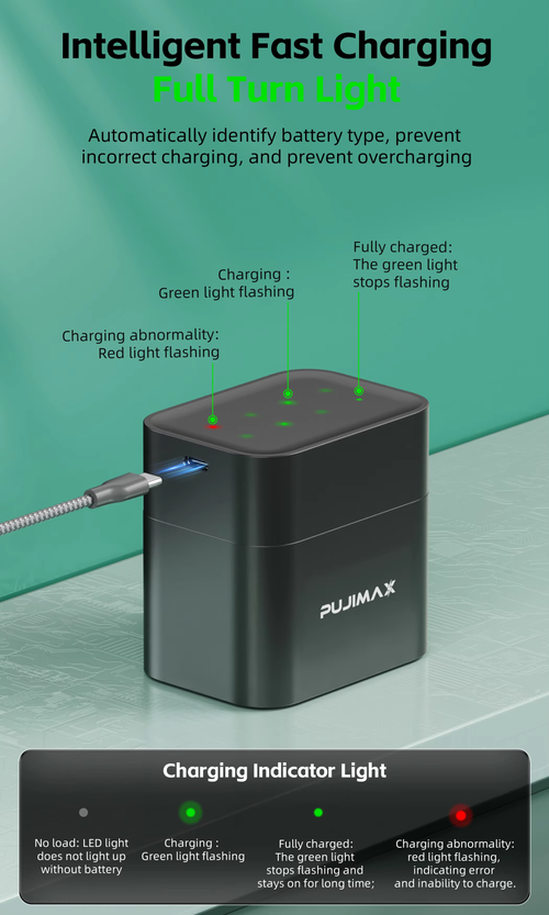 PUJIMAX 8pcs 1.5v AA Rechargeable Batteries Cylinder Li-ion Batteries and Intelligent Charger with LED Charging Indicator