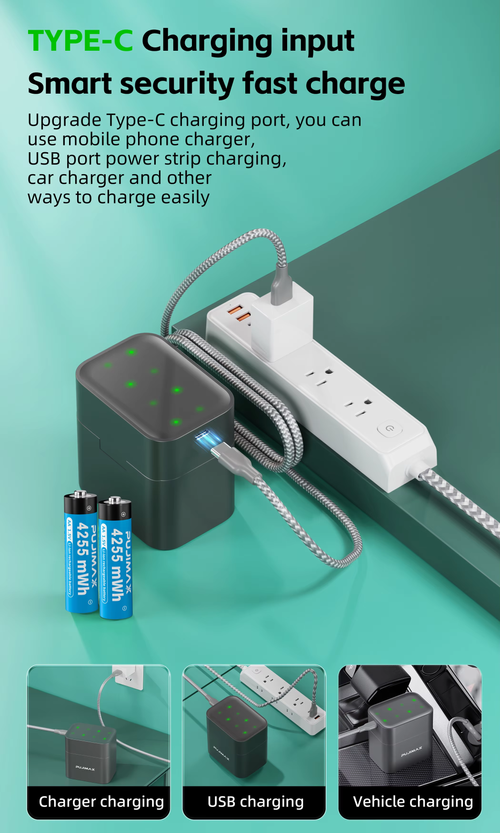 PUJIMAX 8pcs 1.5v AA Rechargeable Batteries Cylinder Li-ion Batteries and Intelligent Charger with LED Charging Indicator