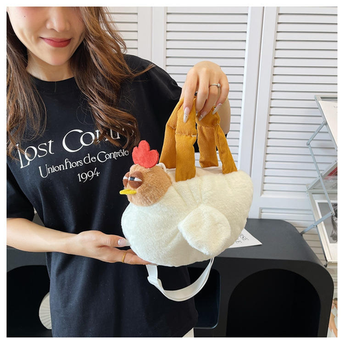 2025 Swollen Eyes Chicken Purse Animal Funny Plush Unique Handbags Cartoon Hen Fluffy Novelty Bags for Women