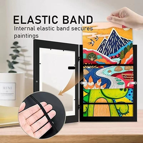 Children's Classic Wood Photo Frames with Magnetic Flap for Kids Art Display and Storage