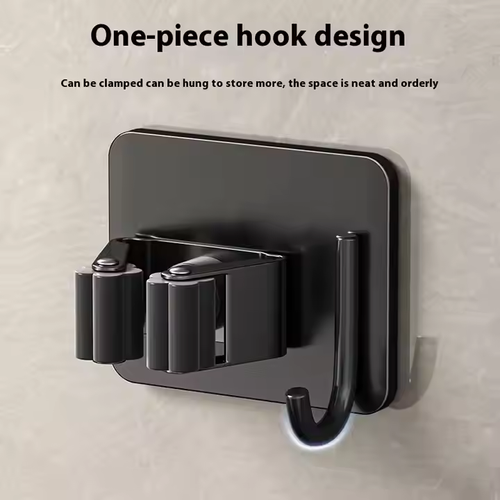 304 Stainless Steel Mop Hook Hanger with Strong Fixing Clip 1 Clip 1 Hook Wall Hanging for Broom Mop Storage Perforation-Free（5 pack）