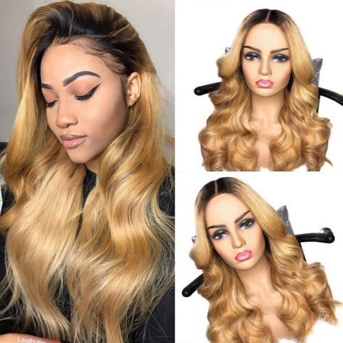 Blonde long curly wig