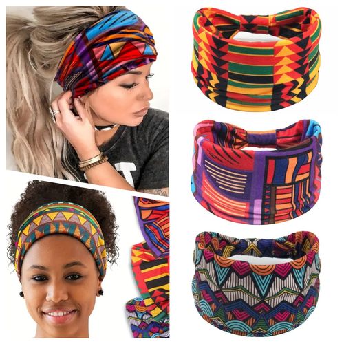 5pcs Women's Bohemian Headband - Colorful Geometric Print, Absorbent and Breathable Headband for Fitness, Running, Outdoor Sports, Adjustable Fashion Hair Accessory, Perfect Holiday Gift. Style 1 Pattern Random