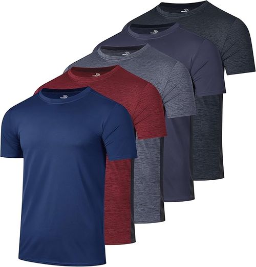 5 Pack  Men's Short Sleeve Dry Fit Active Crew Neck T Shirt-Athletic Running Gym Workout Tee Tops