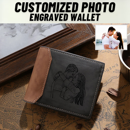 Personalized Mens Wallet,Custom Engraved Picture and Text PU Leather Wallet,Memory Anniversary Gifts for Him,for Dad