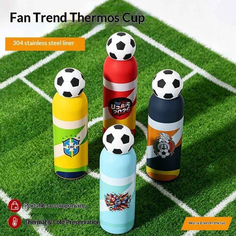 Stainless steel football insulated cup - Fanatic style portable sports water bottle - World Cup