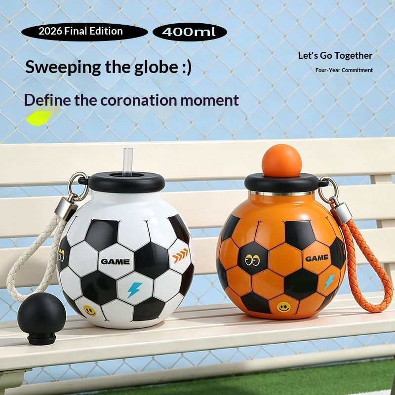 New World Cup Double-Drink Football Cup, 316 Stainless Steel Double-Wall Vacuum Insulated Cup, Portable Travel Cup for Kids