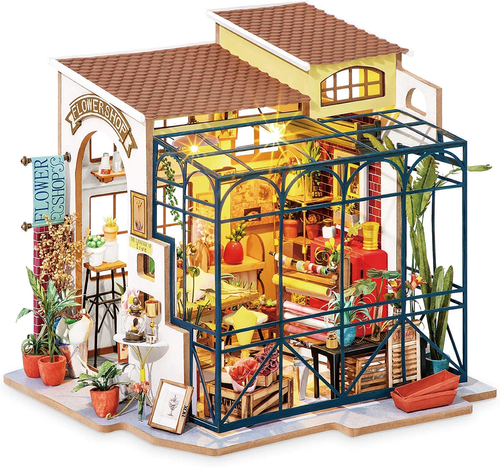 Rolife Mini DIY Craft Doll House Kit Flower Shop Model Dollhouse Toy Set Adult