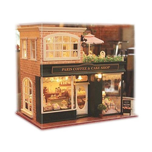 Ogrmar Wooden Dollhouse Miniatures DIY House Kit with Led Light and Dust Cove...
