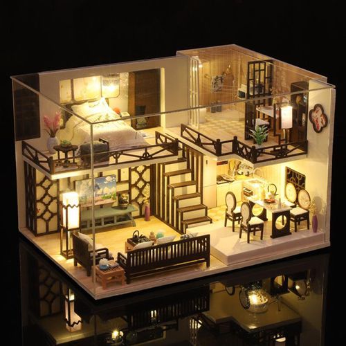 DIY Miniature Dollhouse Wooden Kit with   Crafts House
