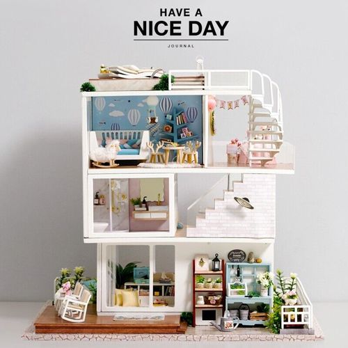 Dollhouse Miniature Diy Kit - A077, A 3 stories house, Having a nice day