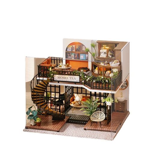CUTEBEE Dollhouse Miniature with Furniture, DIY Wooden Dollhouse Kit Plus Dust Proof, Creative Room Idea(Forest Tea Shop)