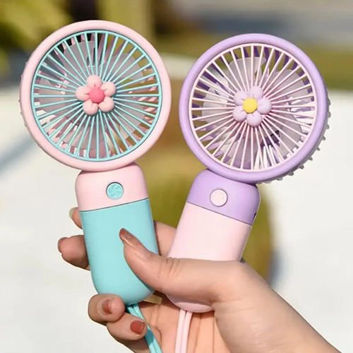 Cute Flower Mini Handheld Fan, USB Rechargeable Portable Personal Cooling Fan for Travel, Office, Dorm（Blue）