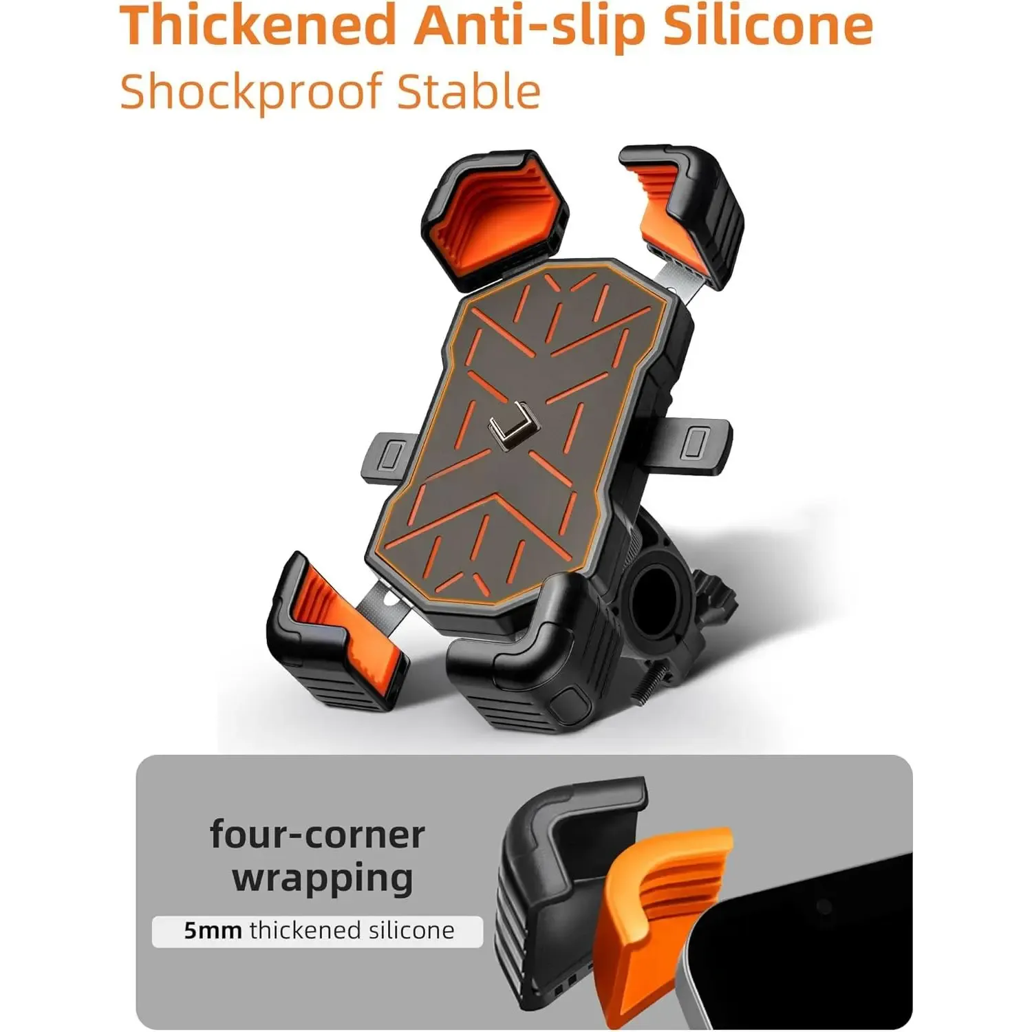 Black Bike Phone Mount, One-Hand Operation 1S Quick Release, Four-Corner Shockproof Phone Holder for Bicycle,Ebike,Motorcycle