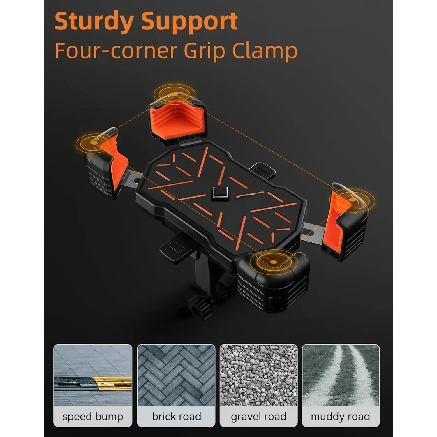 Black Bike Phone Mount, One-Hand Operation 1S Quick Release, Four-Corner Shockproof Phone Holder for Bicycle,Ebike,Motorcycle