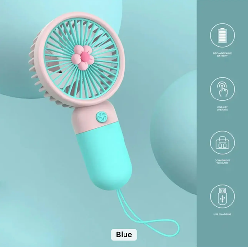 Cute Flower Mini Handheld Fan, USB Rechargeable Portable Personal Cooling Fan for Travel, Office, Dorm（Blue）