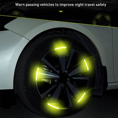 Reflective Wheel Hub Stickers, Universal Night Safety Warning Decals for Cars, Bikes, Motorcycles & Electric Vehicles, Tire Rim Decorative Strip (Fluorescent Green)