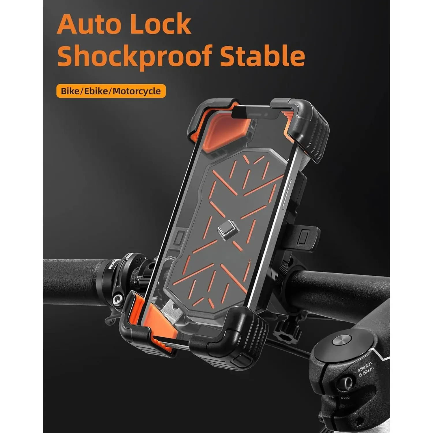 Black Bike Phone Mount, One-Hand Operation 1S Quick Release, Four-Corner Shockproof Phone Holder for Bicycle,Ebike,Motorcycle