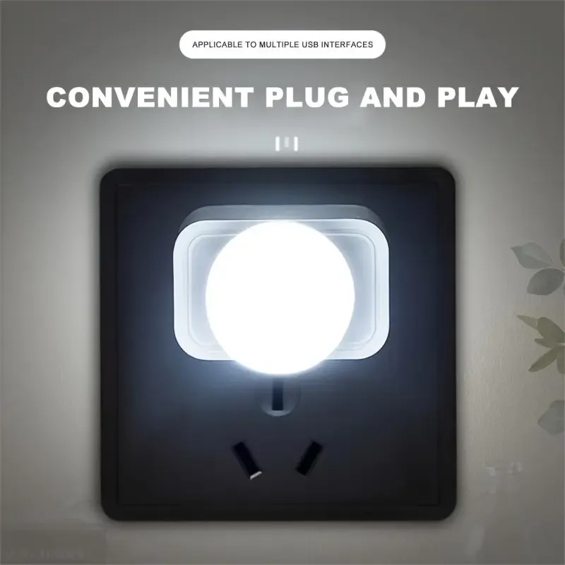 Mini USB LED Night Light (White Light) – Plug & Play, Energy Saving（10PCS）