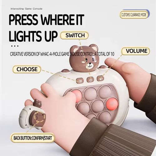 Quick Push Pop It Game, Bear Handheld Fidget Game Console with 4 Modes, Light Up Bubble Sensory Toy for Kids 3+, Stress Relief & Memory Training, Ideal Gift for Boys Girls （Brown Bear Style）