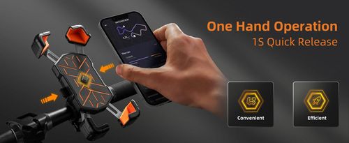 Black Bike Phone Mount, One-Hand Operation 1S Quick Release, Four-Corner Shockproof Phone Holder for Bicycle,Ebike,Motorcycle